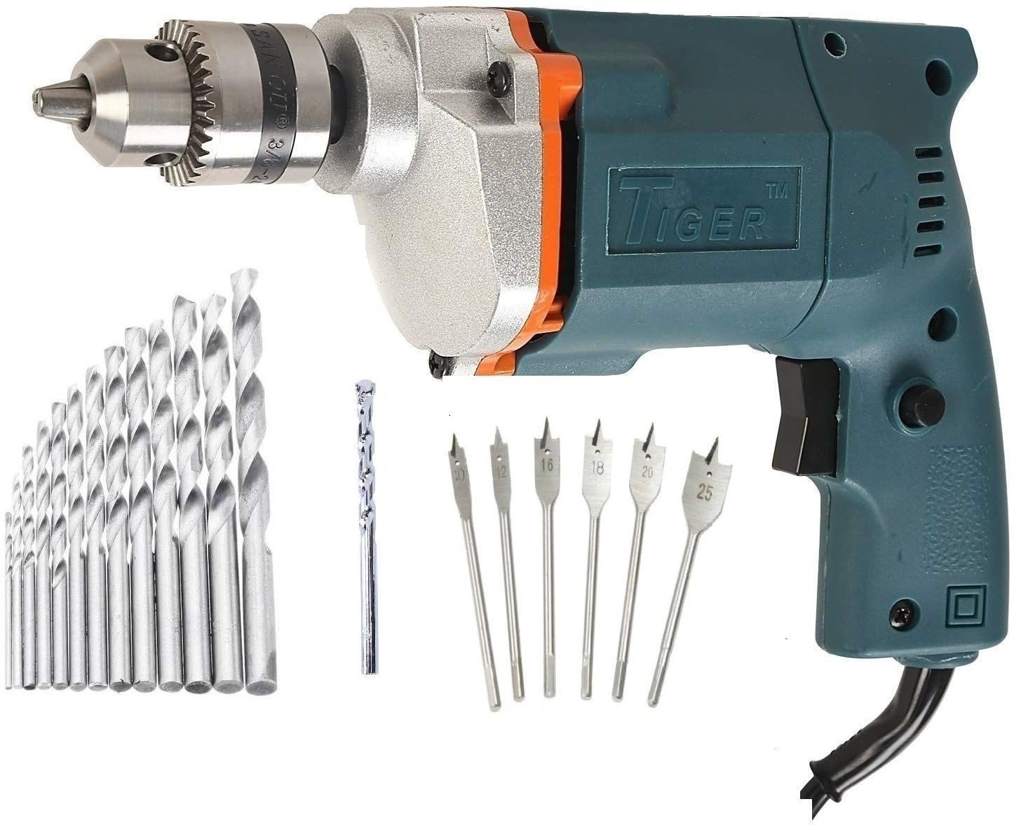 Inditrust New 6-Month Warranty 10mm Electric Drill machine with 13pc HSS bit 1pc Masonry 6pc Flat wood bit (Pack of 4) Pistol Grip Drill