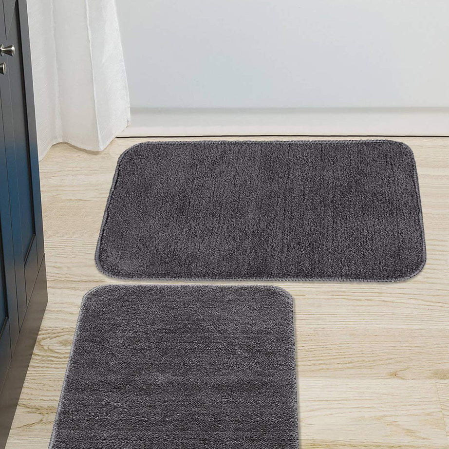 Saral Home Easy Living Microfiber Anti-Skid Bath Mat Pack of 2 (Grey, 35X50 CM, Rectangular)