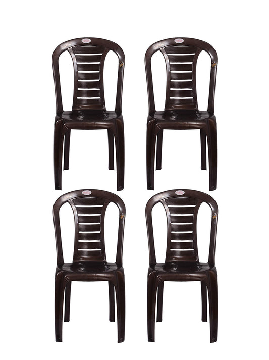 PETALS Leo Plastic Dining Chairs Set of 4 | PVC Fiber Armless Stacking Chair for Dining Room, Outdoor, Restaurants & Cafe | 100% Pure Virgin Plastic with UV Protection | Capacity Upto 150kgs | Brown