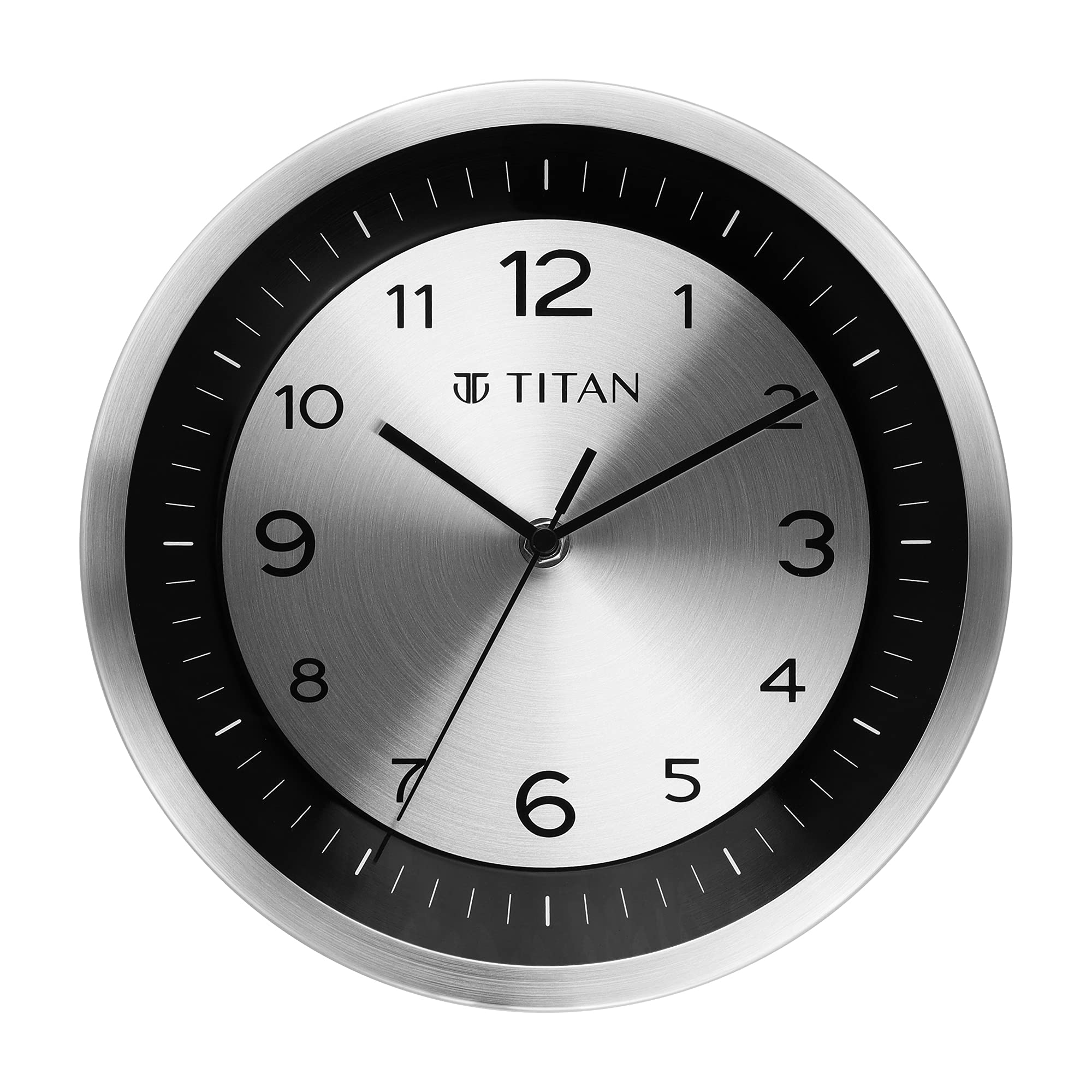 Titan Classic Silver Analog Wall Clock with Silent Sweep Technology - 25.0 Cm X 25.0 Cm (Small)