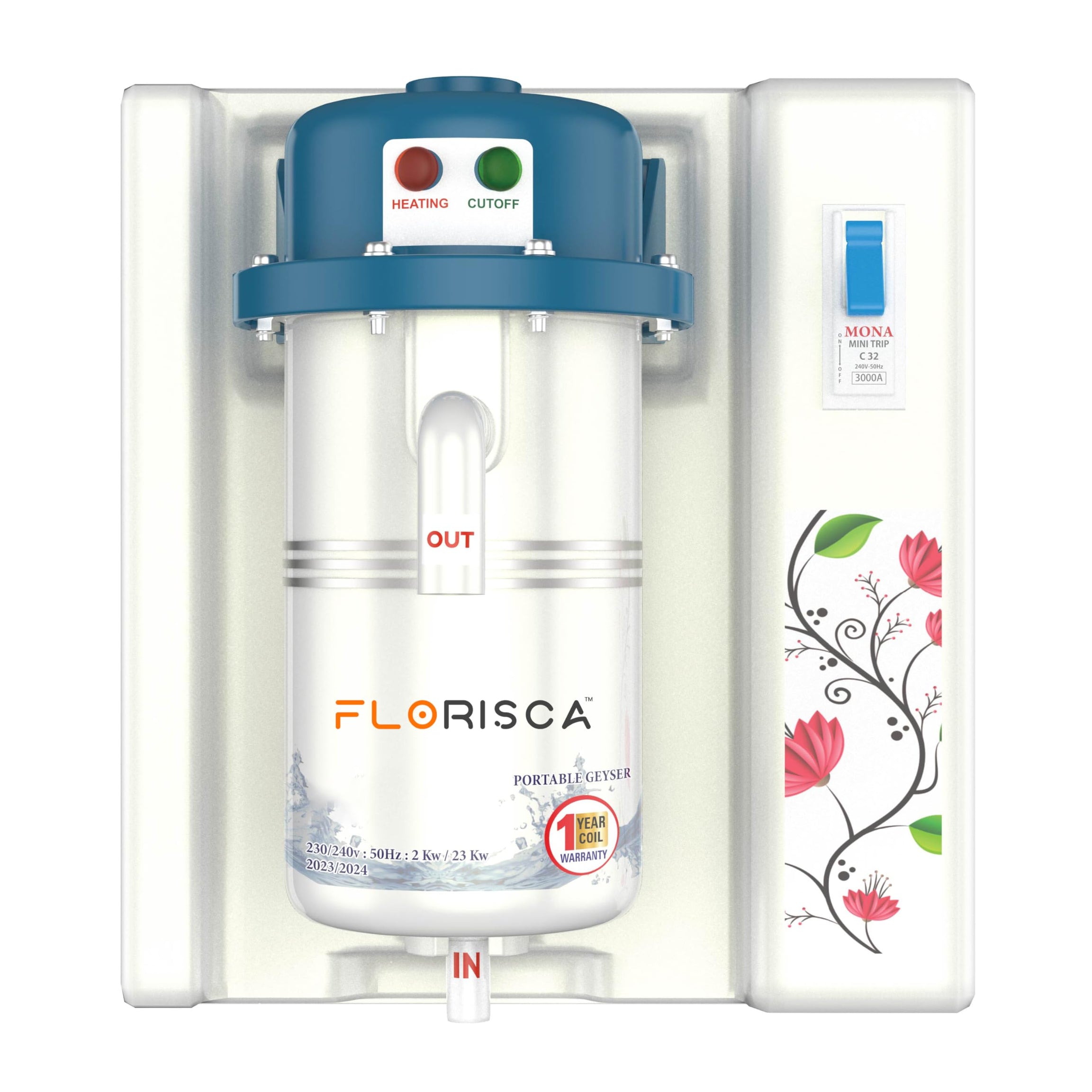 FLORISCA Instant Water Geyser, Wall Mounting With Pipe 1 litre Portable Heater ABS Plastic, Auto Cut Off 1L instant geyser for use home, office, restaurant, labs, clinics, saloon (gyeser with mcb)