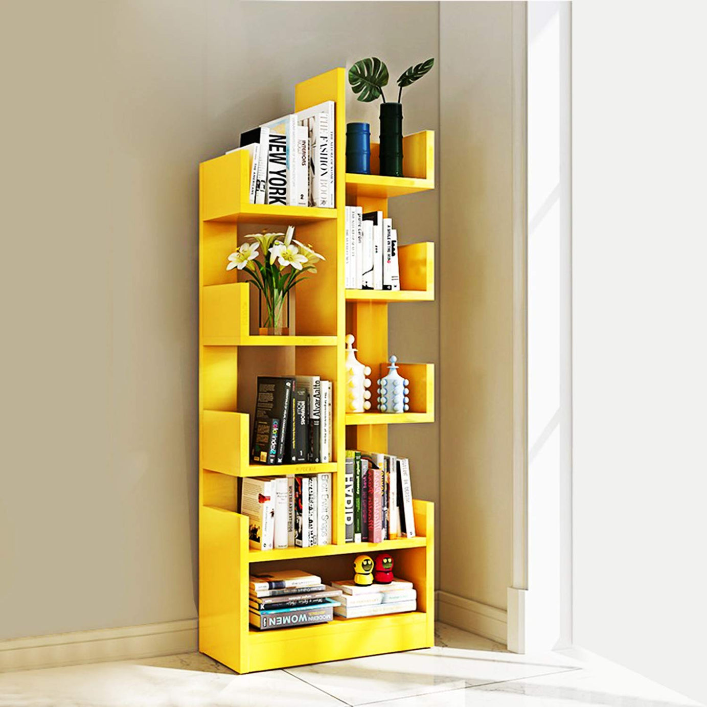 ABOUT SPACE Open Book Shelf DIY Book Storage Display Rack - Wooden Multipurpose Book Storage Display Organizer Rack with Solid Finish Showcase Stand (L 47 x W 21 x H 141.2 cm)