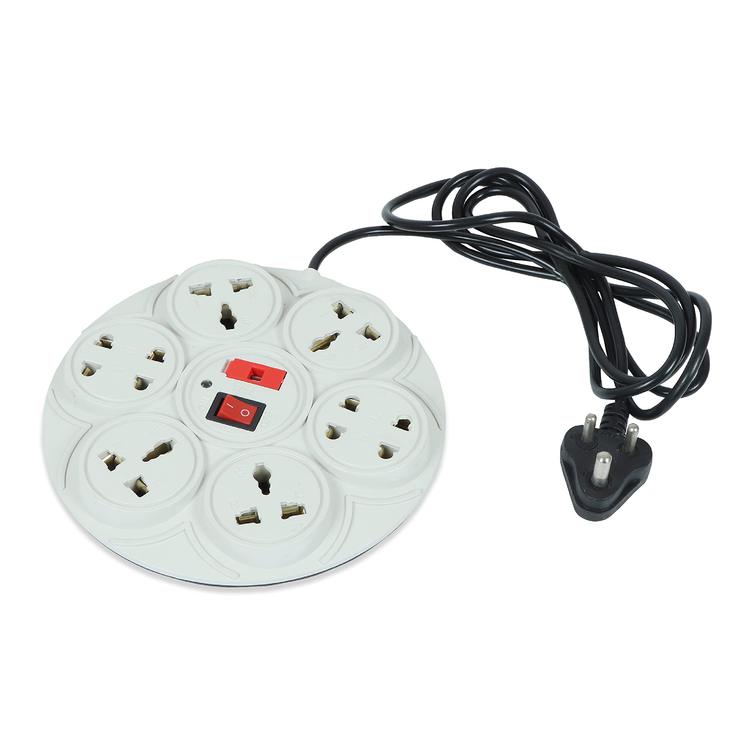 Digway 8+1 Round Strip Extension Cord 6 A 8 Universal Socket Multi Plug Point Extension Board with LED Indicator and Switch (Cable Length: 2.0 Meter, 230Volt ,Cream)