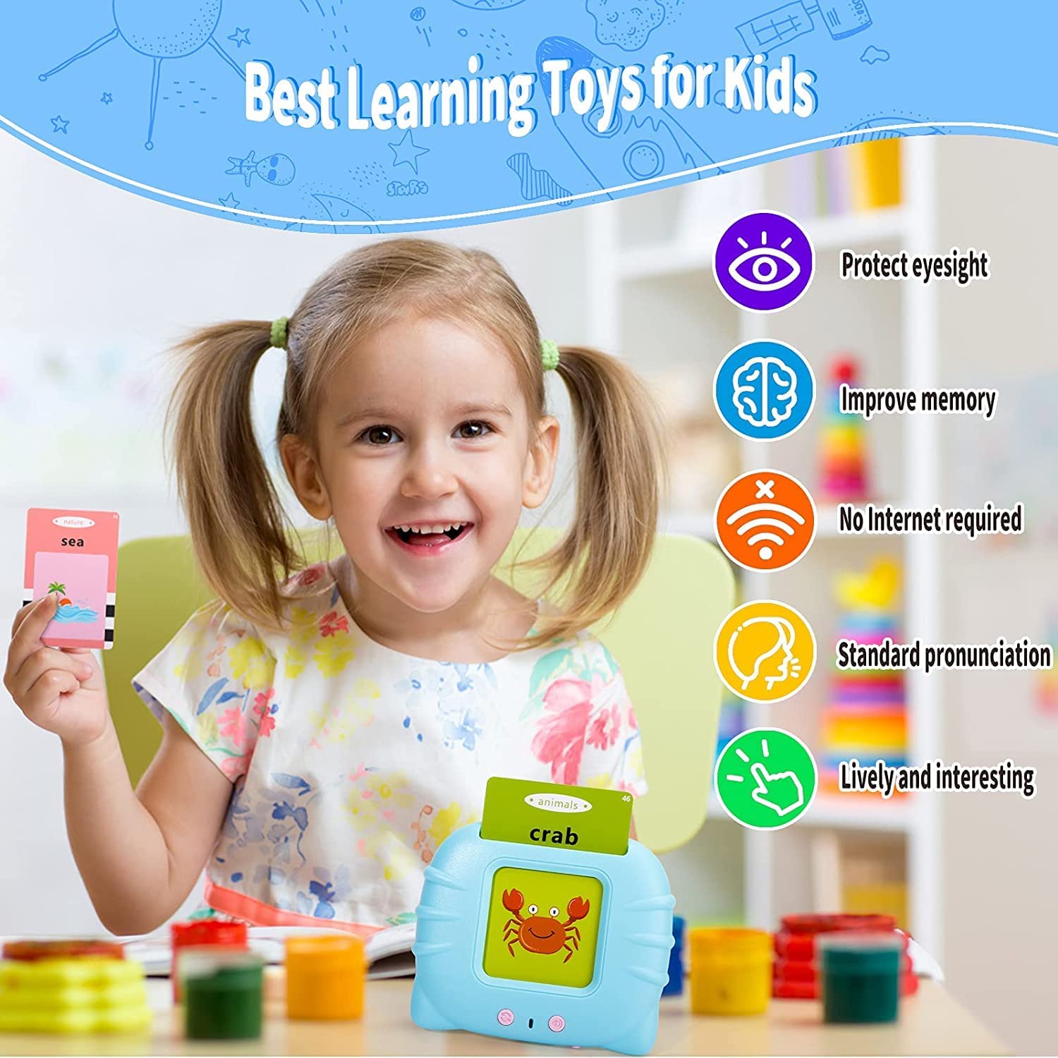 SUPER TOY 112 Talking Baby Flash Cards Educational Toys for 2 3 4 Years Old, Learning Resource Electronic Interactive Toys for 2-4 Year Old Boys Girls Toddlers Kids Birthday Gifts Ages 2 3 4 5