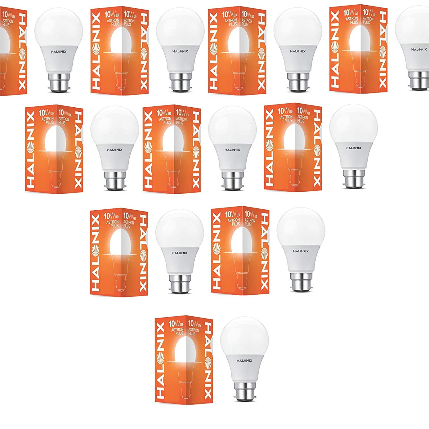 Halonix 10 Watt B22D LED Cool Day Light Bulb, Pack of 10, White