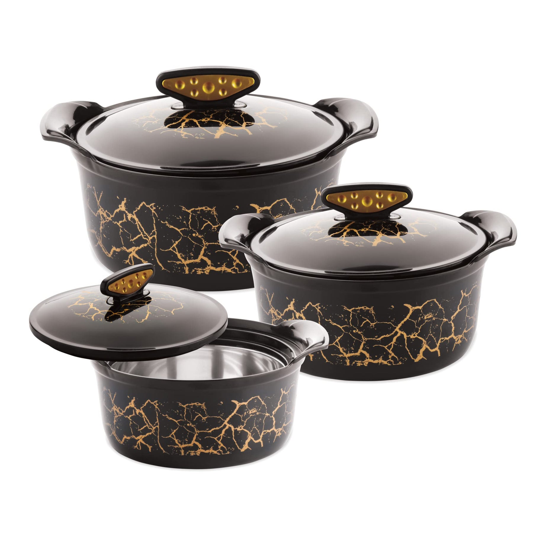 Hometronics Akoya Classic Insulated Inner Stainless Steel Casserole, Set of 3 (500ml, 1000ml, 1500ml) Food Grade I BPA Free I Easy to Store I Ideal for Chapatti I Roti I Curry (Black)