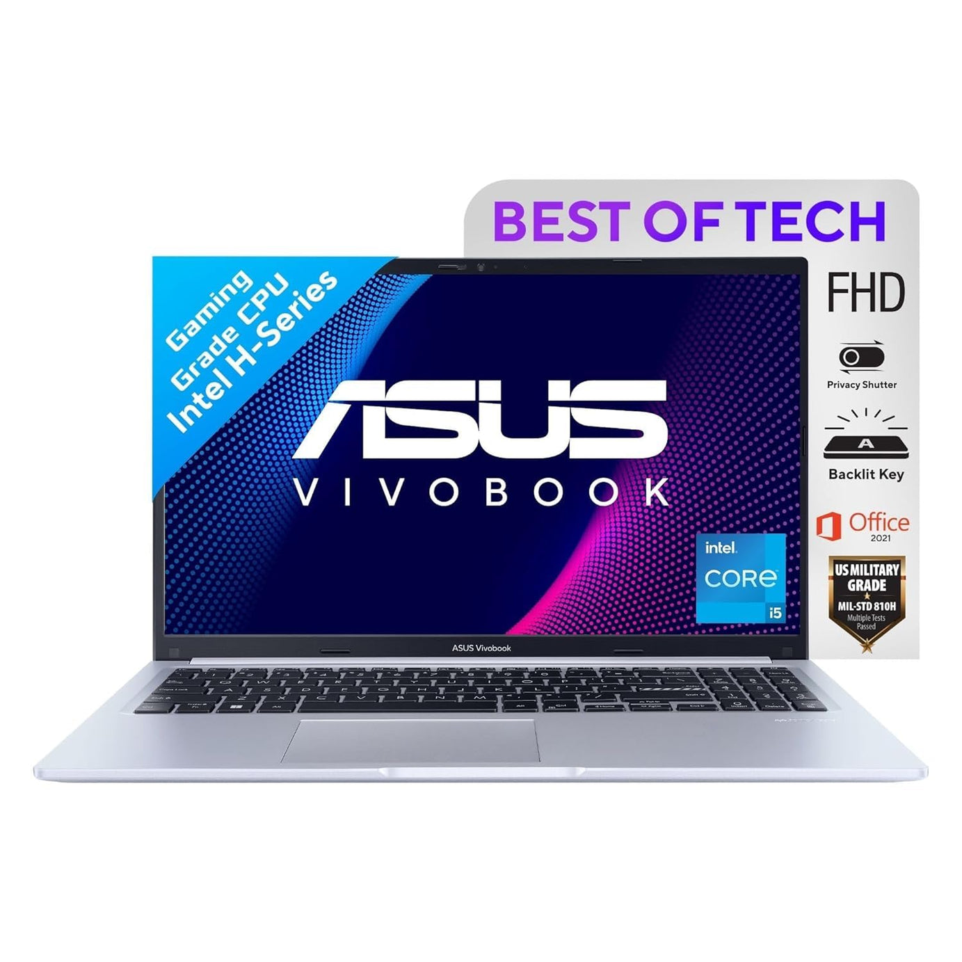 ASUS Vivobook 15, Intel Core i5-12500H 12th Gen, 15.6" (39.62 cm) FHD, Thin and Light Laptop (16GB RAM/512GB/Win11/Office 2021/Silver/1.7 kg), X1502ZA-EJ542WS