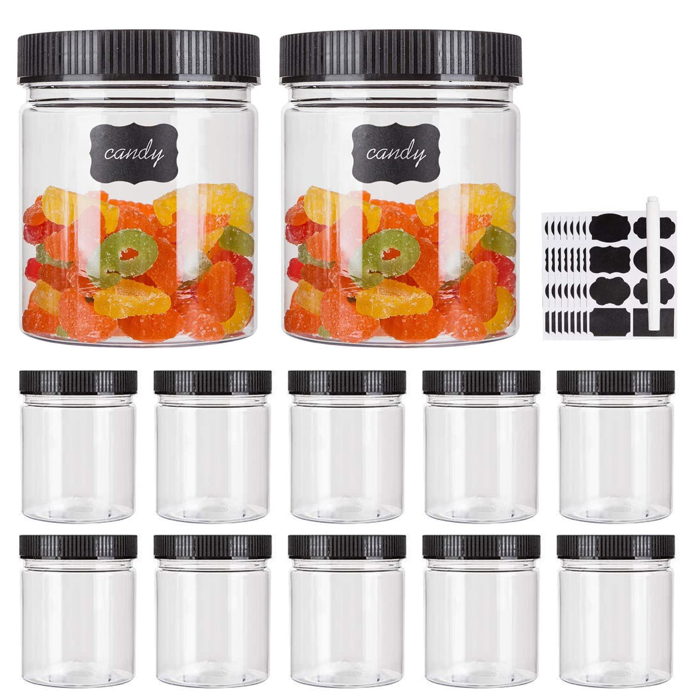 16oz Plastic Jars With Lids, Accguan Airtight Container for Food Storage, Clear Plastic Jars Ideal For Dry Food, Peanut Butter, Honey and Jam Storage, Set of 12