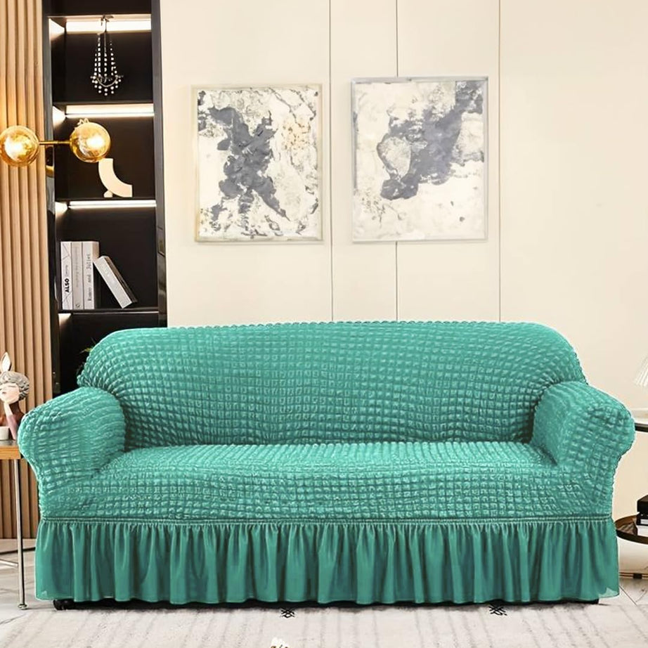 Amazon Brand – Umi Stretch Sofa Slipcover Easy Fitted Sofa Couch Cover with Skirt (Sea Green -3 Seater) Pack of 1