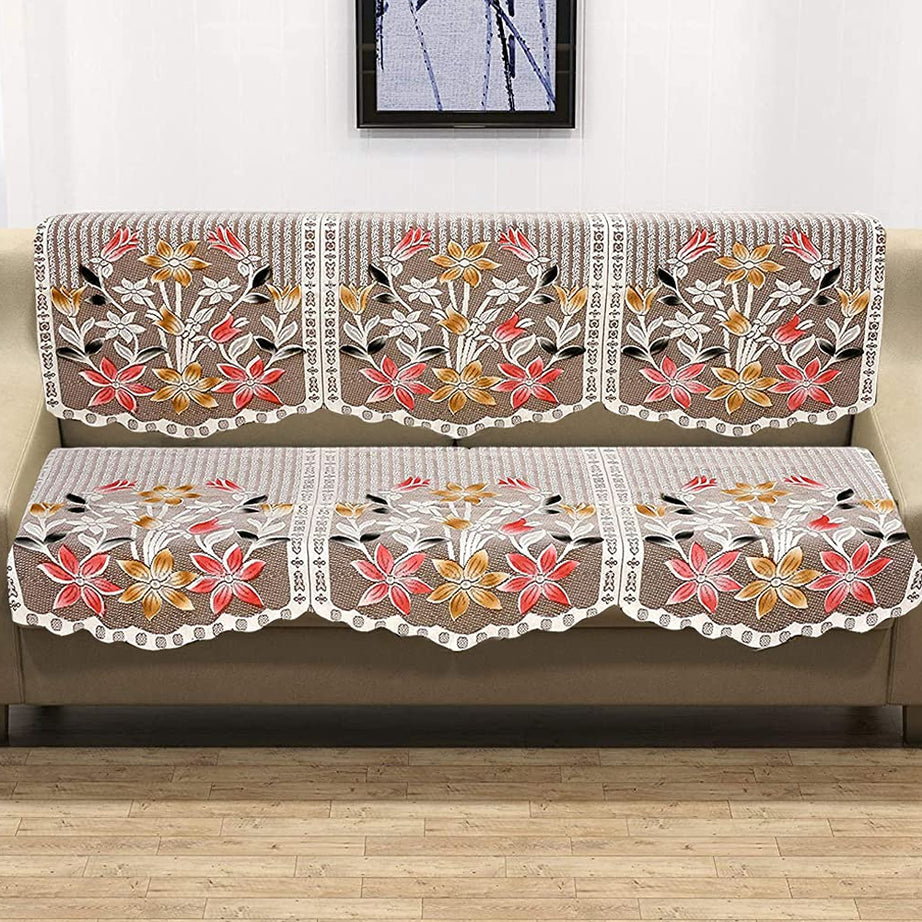 Weavers Villa Cotton Floral Sofa Cover Set (3 SEATER - SET of 6 PIECES)