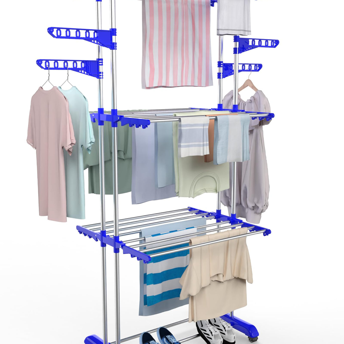 H Houseware Stainless Steel Heavy Duty Double Pole 3 Layer Cloth Drying Stand for Balcony | Clothes Stand for Drying| Cloth Stand - 21 cm