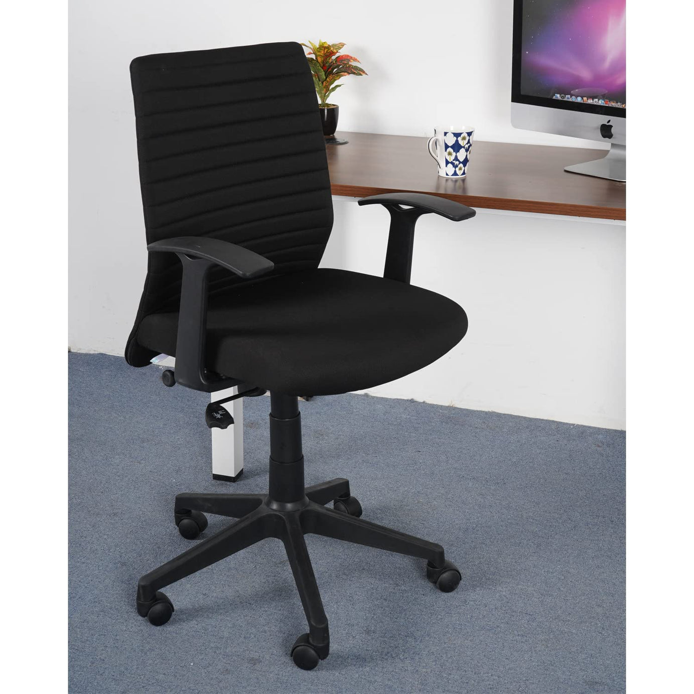 Nilkamal Thames Neo Mid Back PU Upholstered Fabric Ergonomic Office Chair with Adjustable Height and Pushback Mechanism (Black)