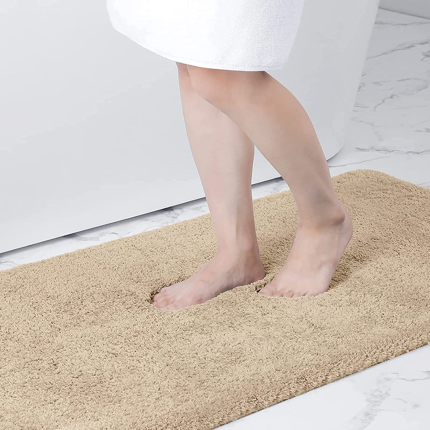 URBANO HOMZ Microfiber Bathroom Rugs (60 cm x 40 cm, Light Beige) Shaggy Soft and Absorbent, Non Slip, Thick Plush, Machine Washable Bath Mat and Bath Rugs for Bathroom