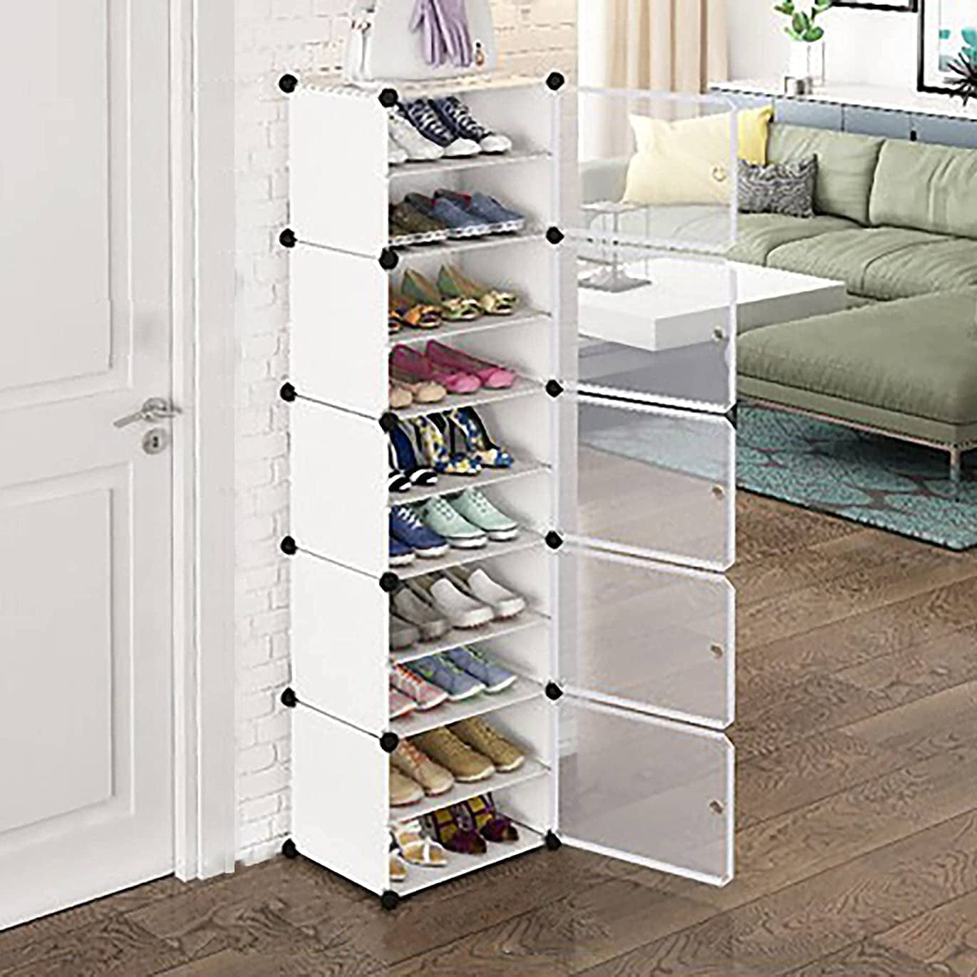 Oumffy Shoe Rack Portable Shoe Rack Organizer 30 Pair Tower Shelf Storage Cabinet Stand Expandable for Heels, Boots, Slippers, 10 Tier (Double 10 Shelves, White, Plastic)