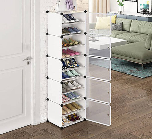 Oumffy Shoe Rack Portable Shoe Rack Organizer 30 Pair Tower Shelf Storage Cabinet Stand Expandable for Heels, Boots, Slippers, 10 Tier (Double 10 Shelves, White, Plastic)