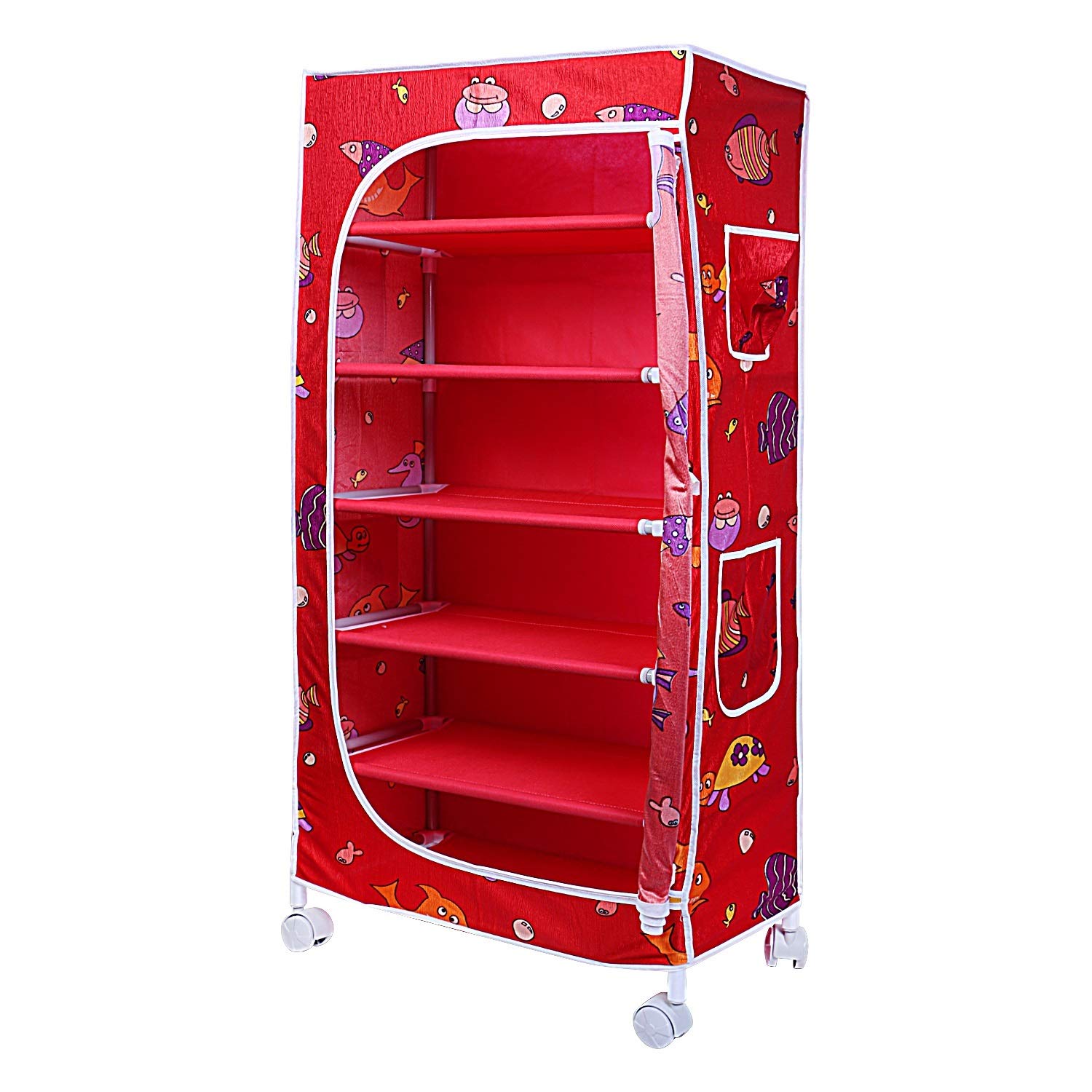 Little One's 6 Shelves Aquatic Red Foldable Wardrobe