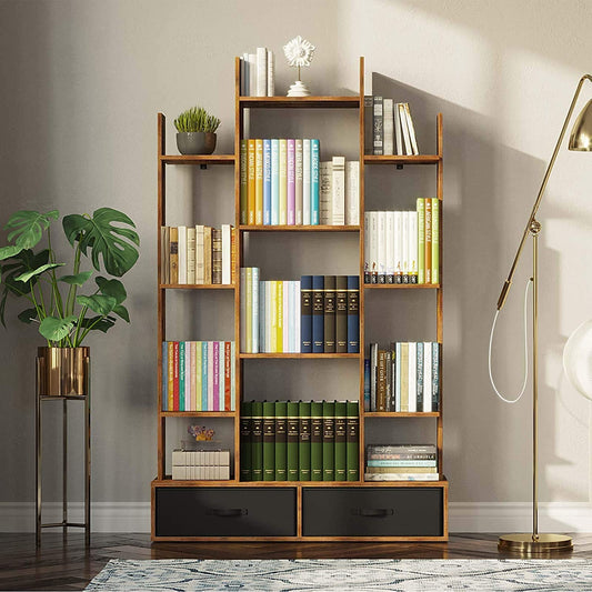 LALITA HANDICRAFT Sheesham Wood Book Shelf Rack with 1 Cabinet Storage for Study Room Home Wooden Display Rack Bookcase for Office Library Living Room (Brown Finish 1)