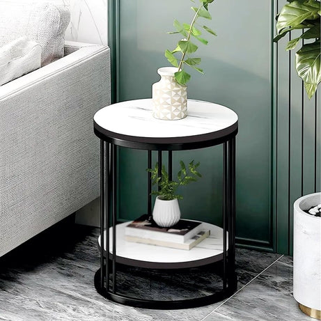 Dime Store Metal Double Top Side Table, End Table for Living room Coffee Snack Table for for Living Room Bedroom | Night Stand Table for Bedroom Furniture (Black & White)