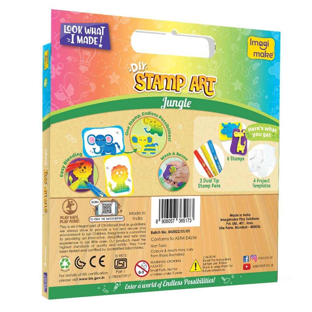 Imagimake Stamp Art Jungle | DIY Art and Craft Kit | Colouring & Stamping Set for Girls & Boys | Return Gifts For Birthday Ages 3,4,5,6