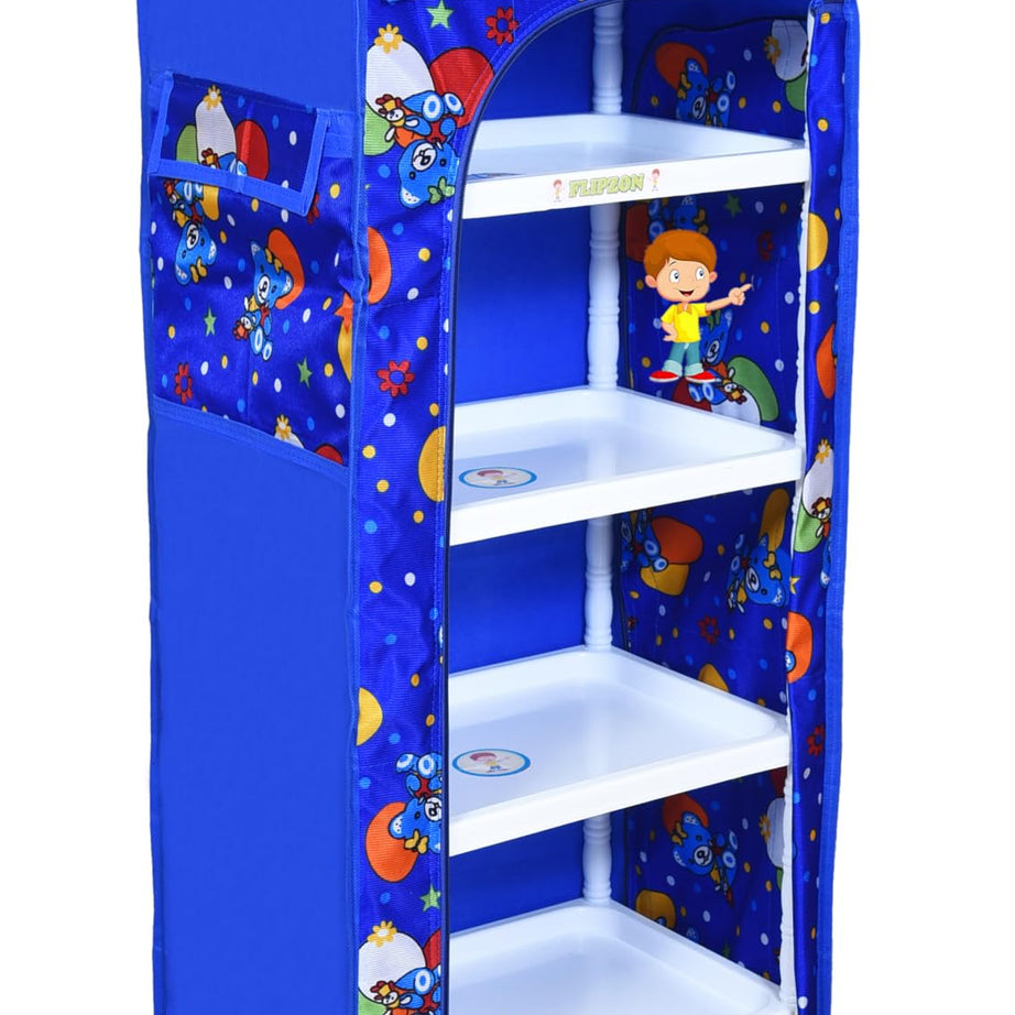 FLIPZON Baby Wardrobe Plastic Multipurpose 6 Shelve, (Unbreakable Material) (Blue, Pack of 1)