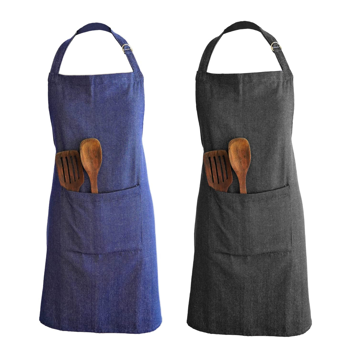 Ecotribe Set of 2 Cotton Apron for Kitchen-Adjustable Belt-Unisex Apron with Utility Pocket-Cooking Kitchen Apron-Free Size