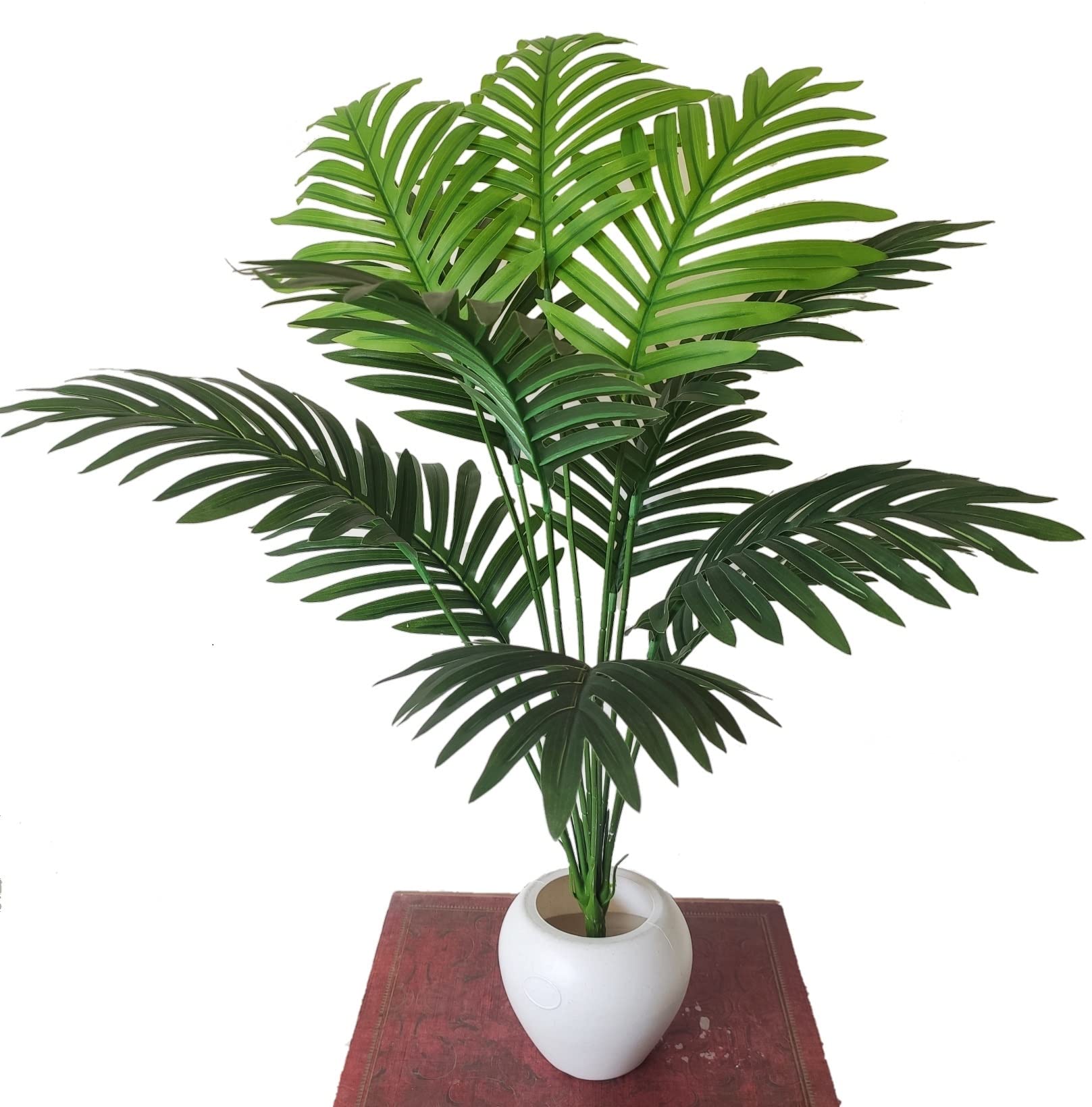 BK MART Natural looking 12 Leaves Areca Palm Indoor Plant for Home/Shop/Office Decor/Gifting Artificial Plant with Pot (60 cm, Green)