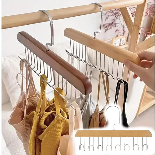 Obedient 4 pcs Wooden Hangers for Wooden Belt Hanger for Tie 8 Hooks Adjustable Closet Hangers Lingerie Belt Scarf Tie Storage Racks Foldable Hooks Wood Hanger Wardrobe Organizers for Men Women