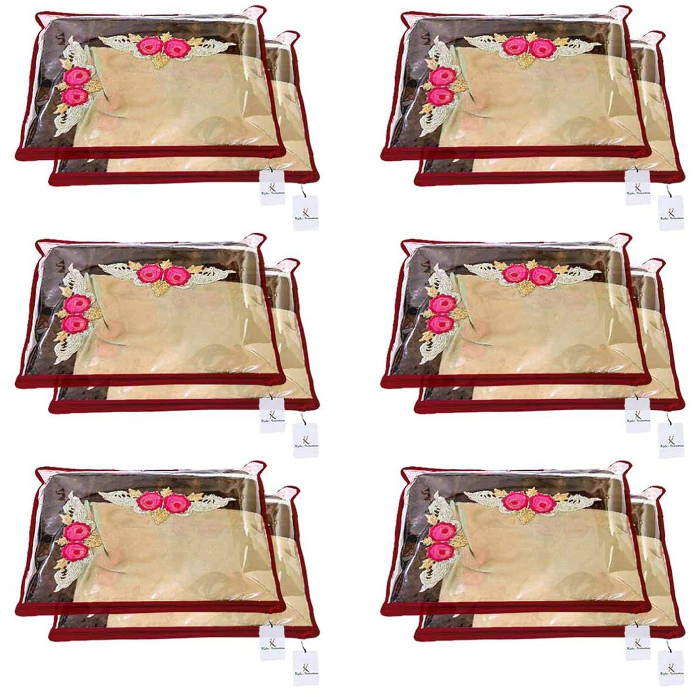 Kuber Industries Clothes Organizer For Wardrobe (Pack of 12) - Single Storage Organizer For Saree | Salwar Suit | Lehenga Chunni - Dress Organizer For Wardrobe - Single Saree Covers With Zip (Maroon)