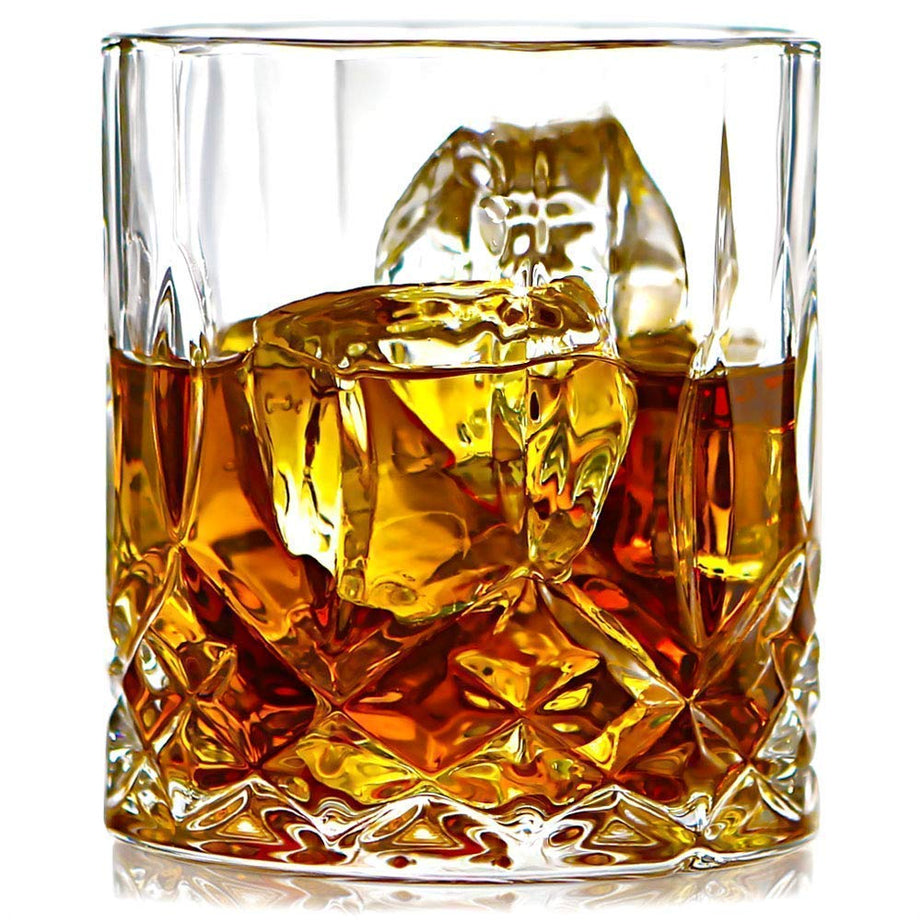 PrimeWorld Opera Crystal Whiskey Glasses Set of 6 pcs- 300 ml Bar Glass for Drinking Bourbon, Whisky, Scotch, Cocktails, Cognac- Old Fashioned Cocktail Tumblers