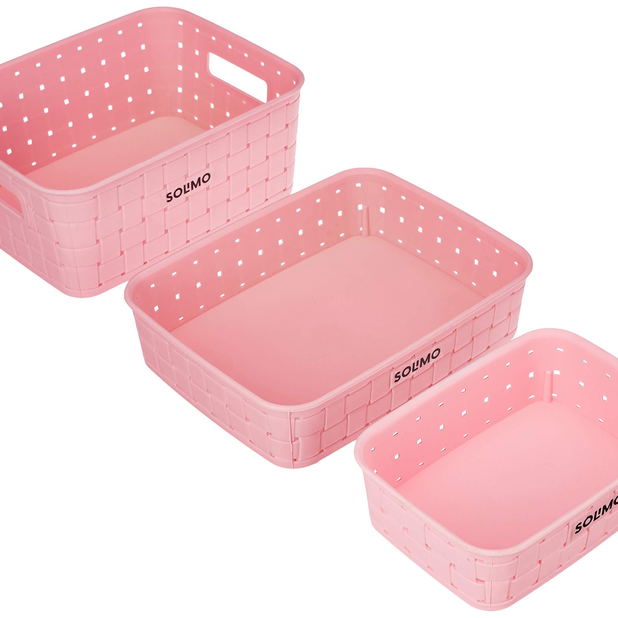 Amazon Brand - Solimo Fruit Plastic Basket Set (3 pieces, Pink)