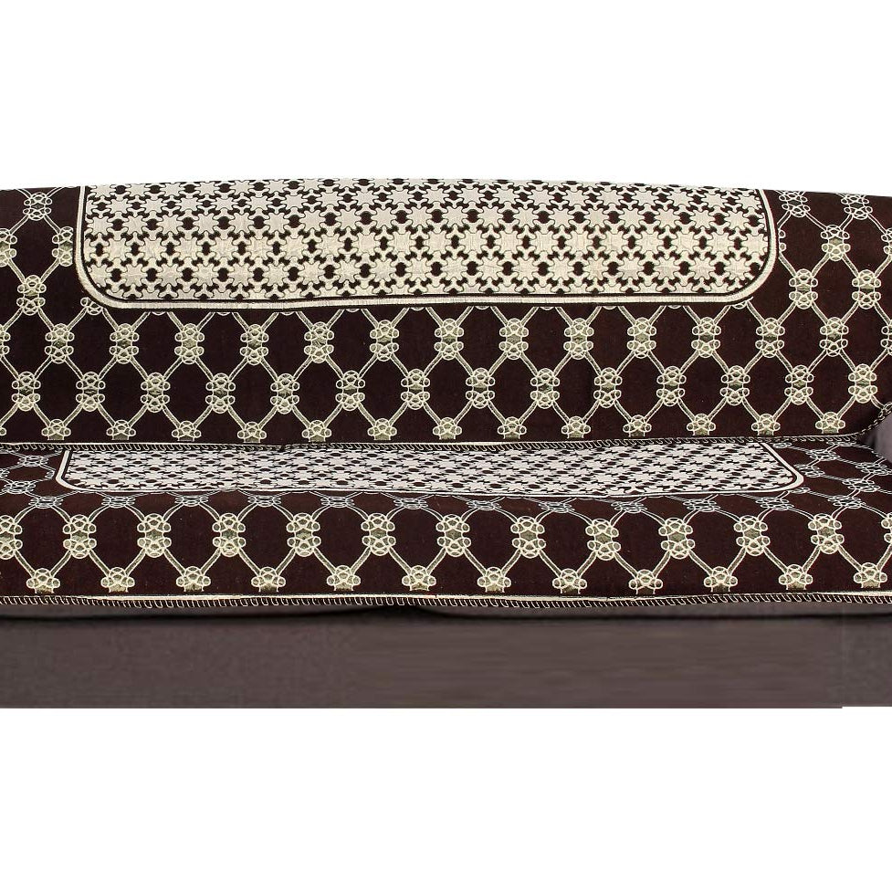 Nendle Cotton Abstract Pattern 3 Seater Sofa Covers Set- 2 Long Pieces (Brown, 69 Inch x 27 Inch)