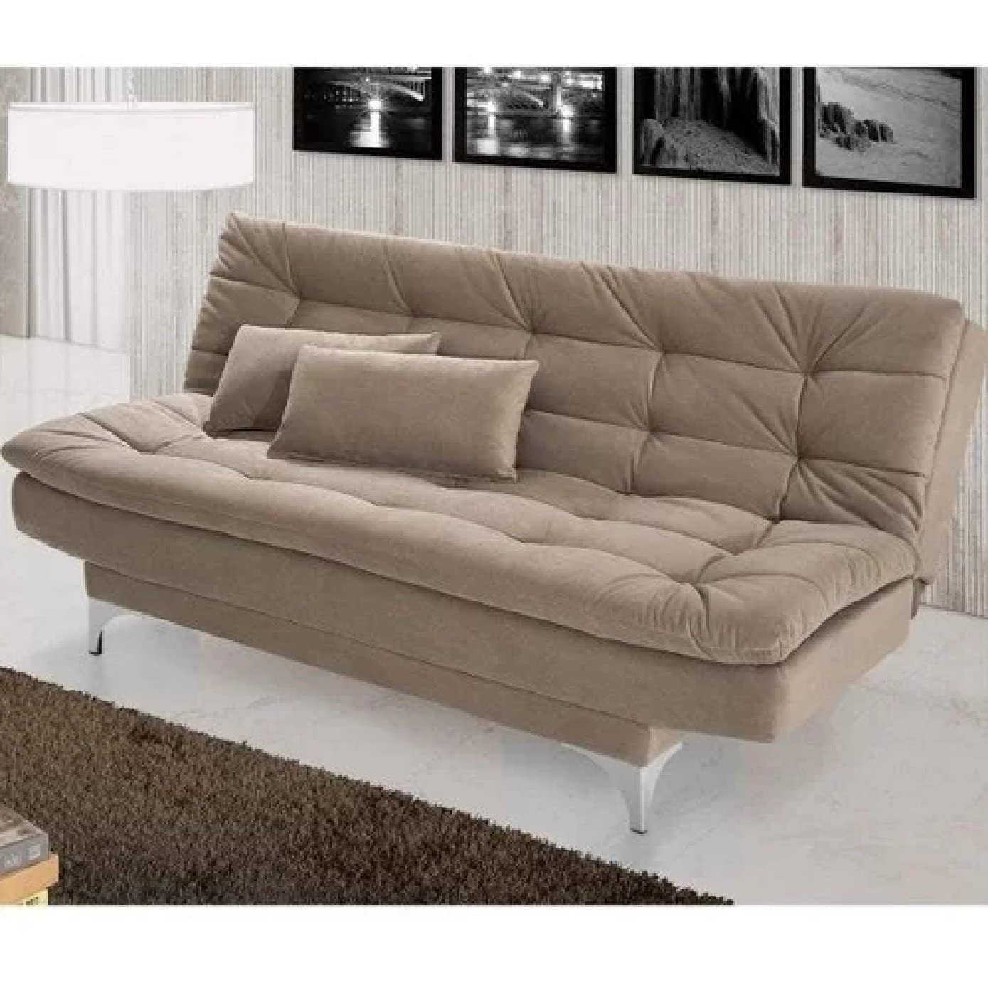 AMATA Eagle Sofa cum bed Two Cushions Perfect for Home Living Room and Guests (Camel) (wood)