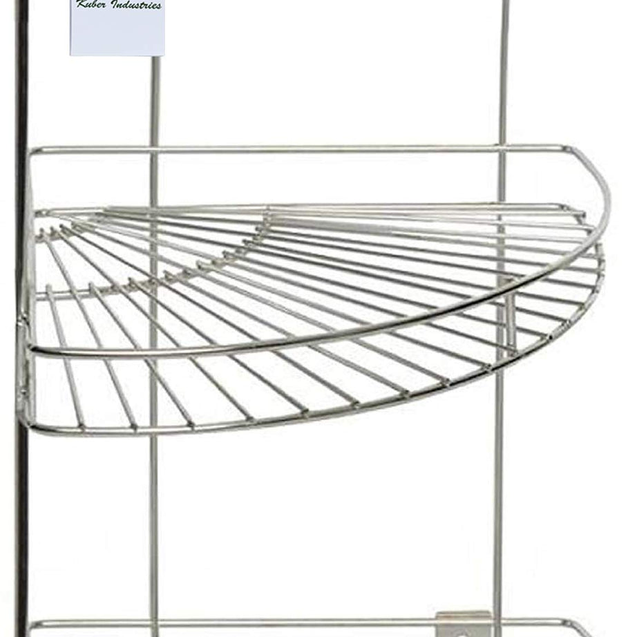 Kuber Industries Stainless Steel Storage Rack, Standard, Silver, Corner Shelf