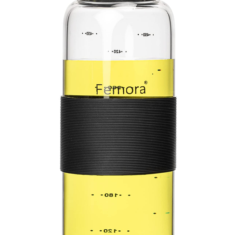 Femora Borosilicate Glass Leak Proof Oil Dispenser for Cooking with Stainless Steel Metallic Lid, 500 ML, Pack of 1