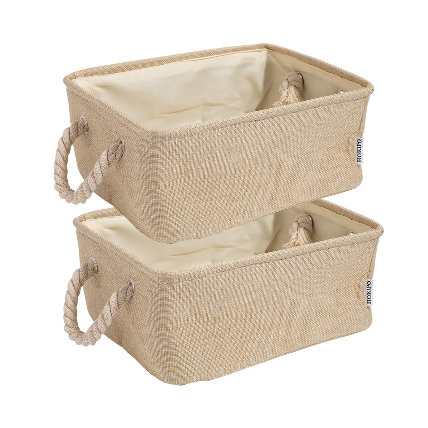 HOKIPO Jute Eco-Friendly Foldable Clothes Storage Basket Bin Organizer, Set of 2, Large, Beige