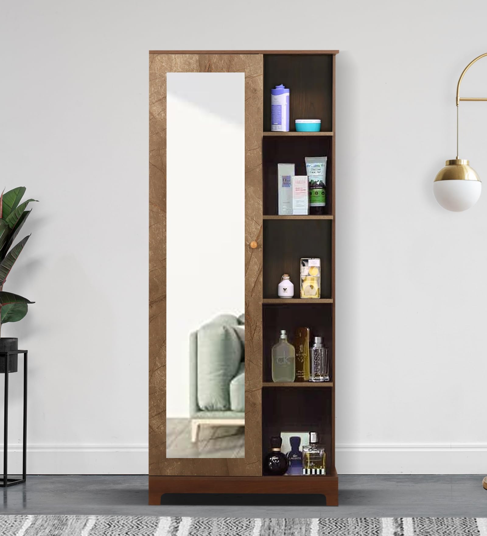 Trevi | Divine | Engineered Wood Dressing Table with Shelf and Storage 1 Door with Mirror & Locker in Walnut & Marble Colour | 1 year Warranty