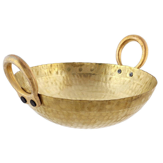 Karmbhumi Heavy Weight Brass Pital Kadhai/Frying Pan with Handle Kadai Cookware (2.5 Litters)