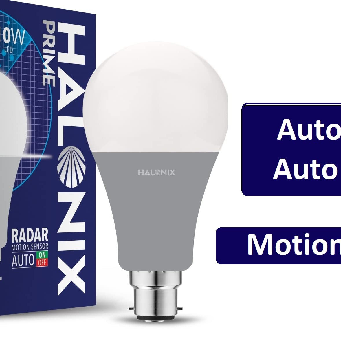 Halonix Radar 10W B22 Cool day white Motion Sensor Led Bulb, Auto on-Auto off, Pack of 1, White