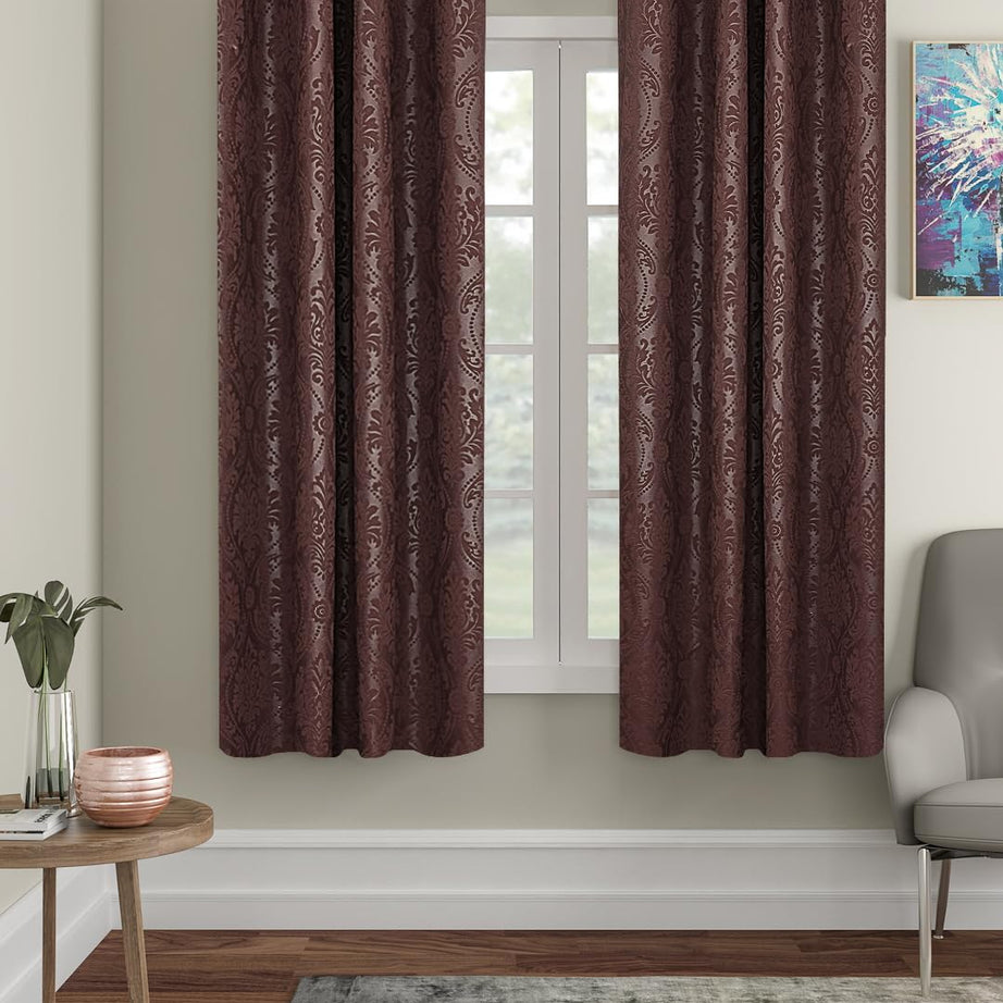 Amazon Brand - Solimo Polyester Solid Blackout Emboss Window Curtains (Pack of 2, 5 Feet, Brown - Dark), Opaque