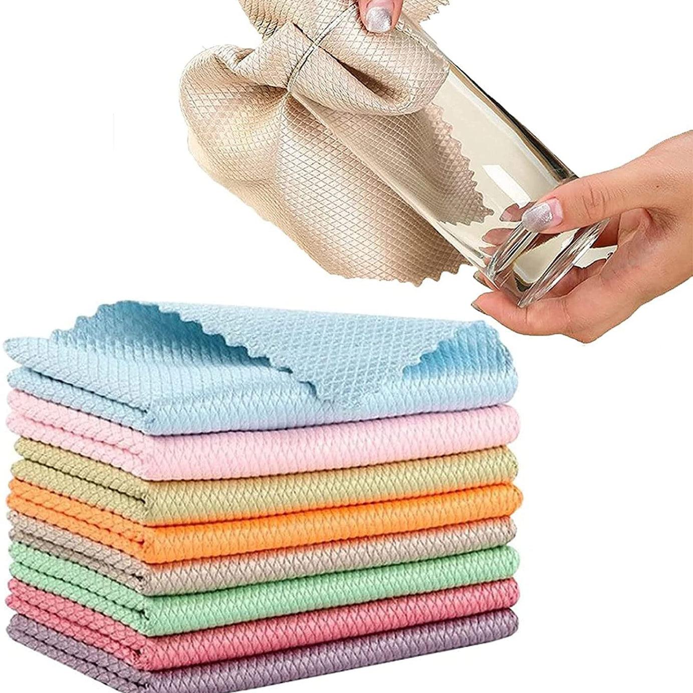 P-PLUS INTERNATIONAL Kitchen Cleaning Cloths Pack of 5 | Streak-Free Cloths Reusable | Lint-Free Absorbent Towels | Washable Microfiber Cleaning Cloth for Glasses, Random Color