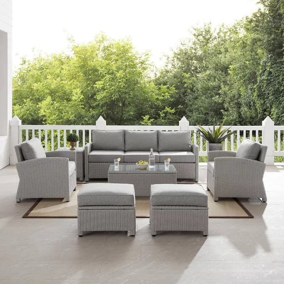 DEVOKO 7 Piece Outdoor Conversation Patio Furniture Set All Weather Wicker Sectional Couch Sofa with Center Table Ottoman for Garden, Terrace, Porch, Lawn, Backyard (Silver & Grey)