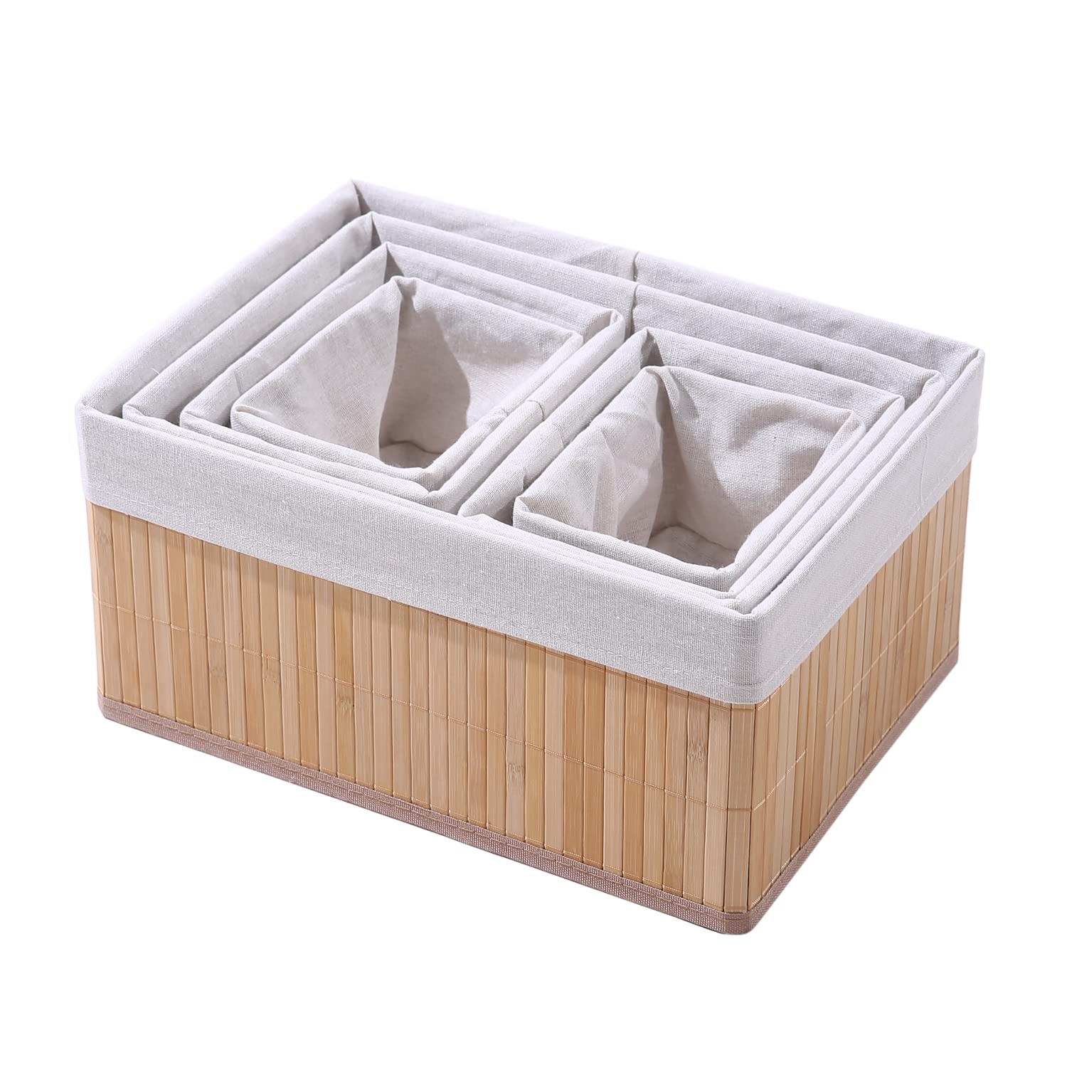 HomeStorie ® Eco-Friendly Natural Bamboo Storage Basket Bins Organizer, Pack of 6 (Light Brown, AR2638)