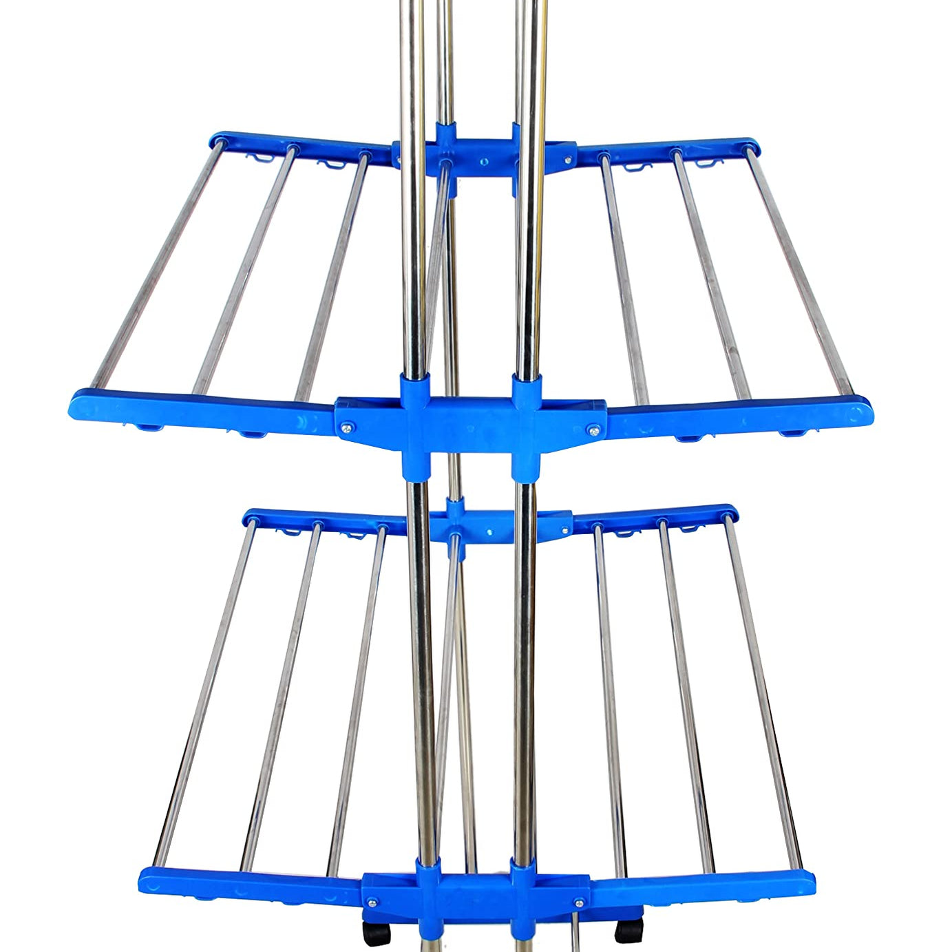 LAKSHAY Double Pipes Supports Drying Stand with Wheels (Blue) Stainless Steel Floor Cloth Dryer Stand (Blue) - Made in India