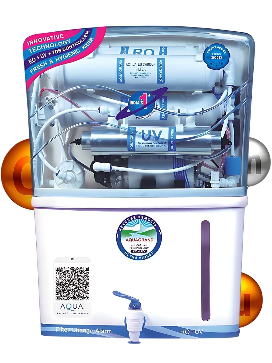 Aqua Grand Plus RO Domestic Water Purifier (RO+ LED UV+ ORC COPPER+ HIGH TDS MEMBRANE+ TDS CONTROL) Best For Home/Office Purpose, Automatic | 20 LPH | 12 Liter Storage (Aqua Grand Plus)