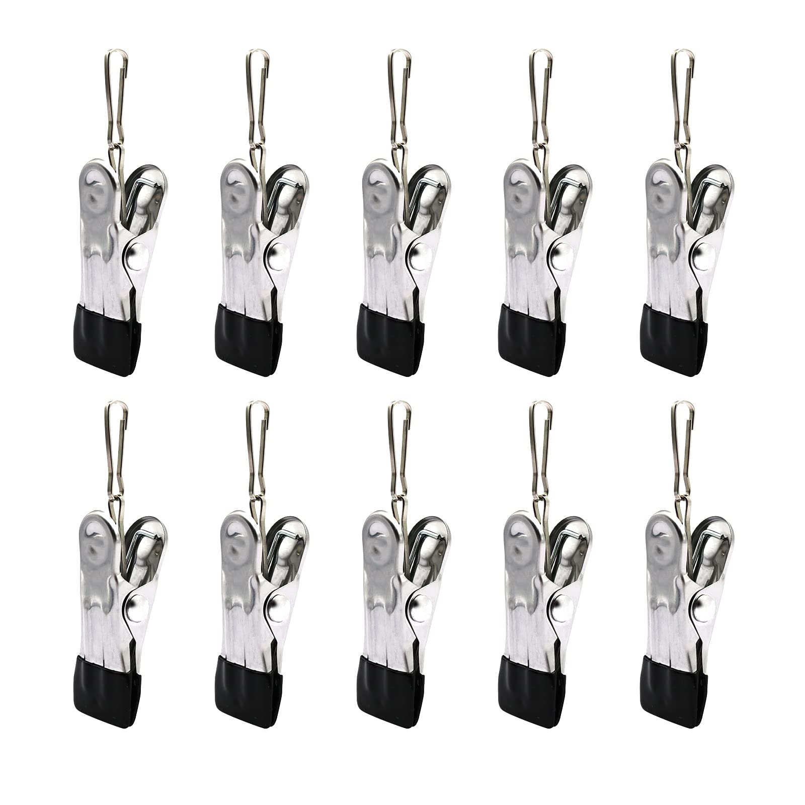 BERYLER® 10 Pack Clothes Pins for Laundry Clips, Heavy Duty Multipurpose Stainless Steel Clothespins, Clips Drying Pegs Clamps for Clothesline Outdoor Kitchen Food Bag