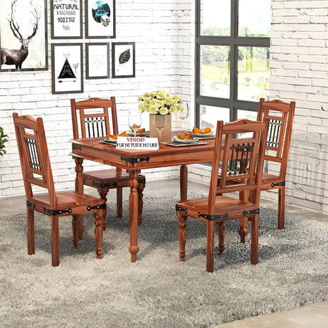 VINOD FURNITURE HOUSE Solid Wooden Sheesham Wood Dining Table 4 Seater with Chair | 4 Seater Dining Table Sets Wooden | Home Dining Room Sets Furniture