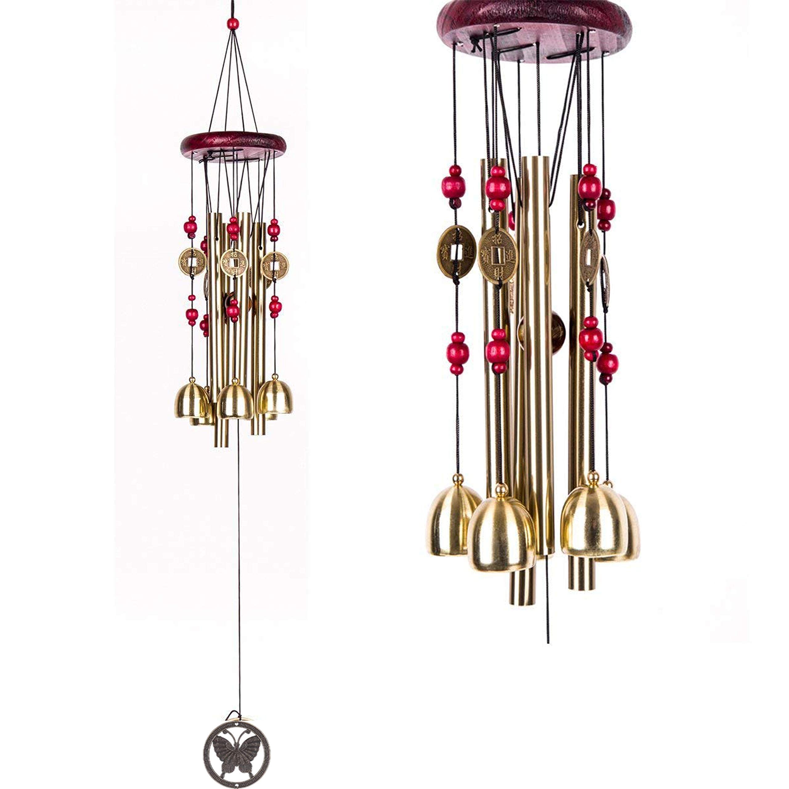 CrazyCrafts Metal Wind Chimes with 4 Pipe and 5 Bells for Feng Shui at Home Balcony Garden Positive Energy, Home Decor Hanging Gifts for Loved Ones Jingle Good Sound 21 Inch Long