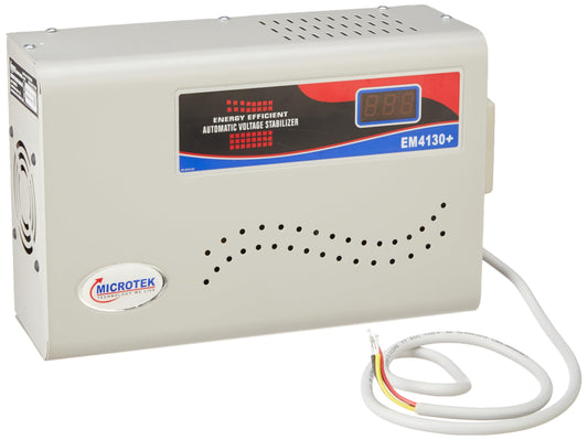 Microtek EM 4130 Automatic Air Conditioners (A.C.) Voltage Stabilizer Upto 1.5 Ton Working Power 130V-300V(Metalic Grey) with 3 Year Warranty