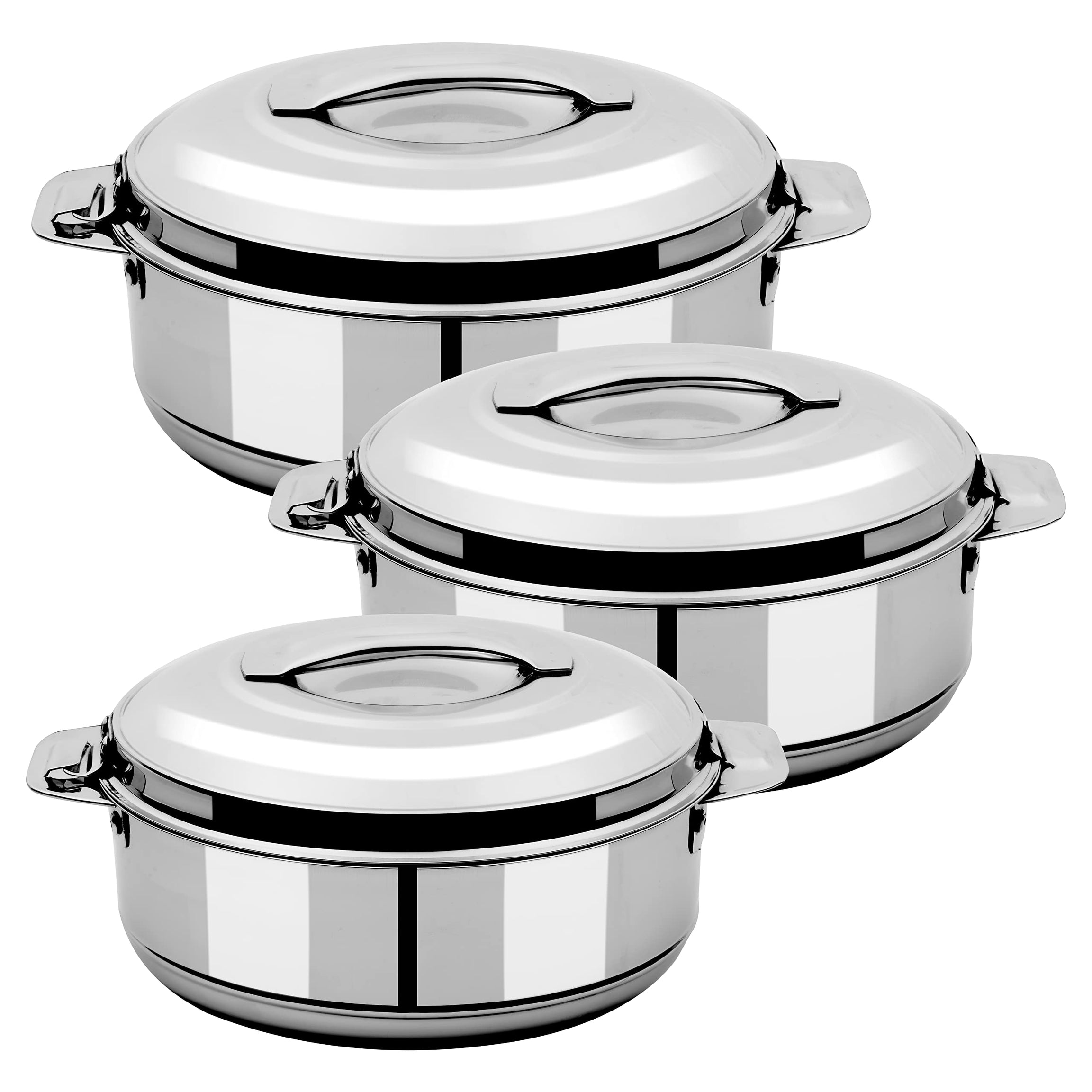 Nescro Glamour Stainless Steel Insulated Hotpot/Roti Container/Casserole 3 Pcs Set (1500/2500/3500 ML)