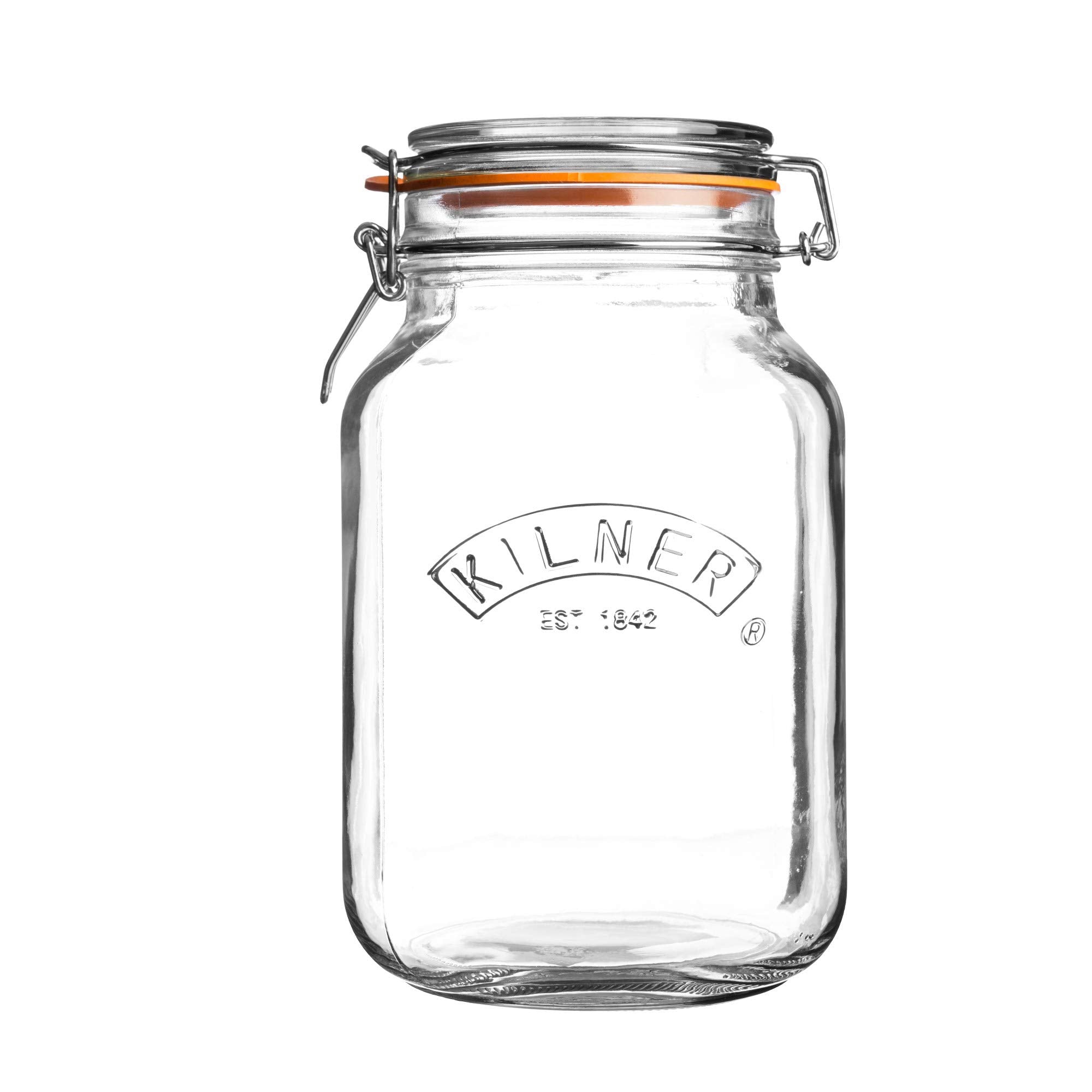 Kilner Est 1842 Premium Clip Top Airtight Glass Canister Food Storage Container Jar For Thinkitchen With Lid Of Glass, Glass Lock With Wire Clip Lock, Top Fastening Lid, 2 Litres,Transparent